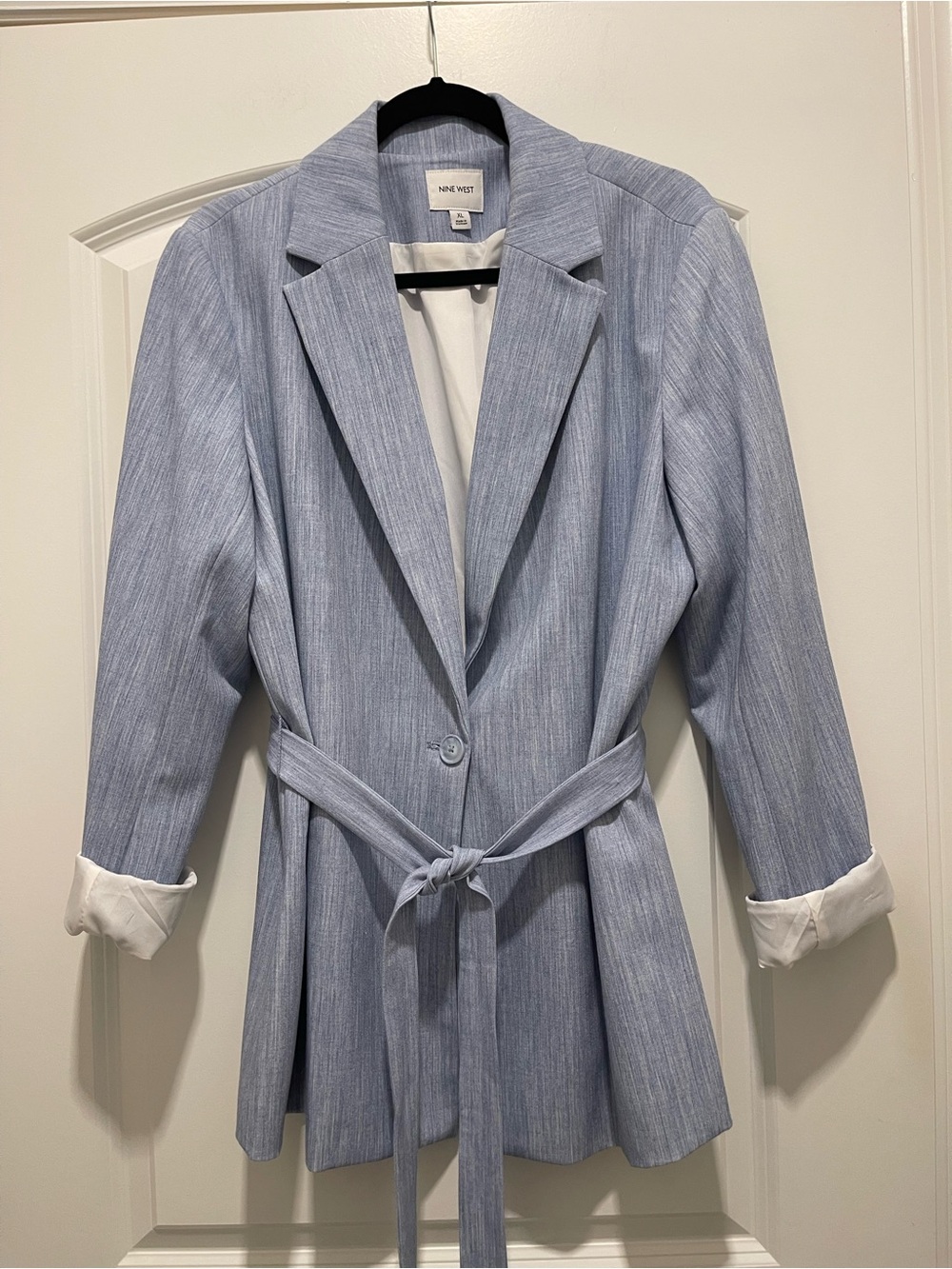 Nine West Light Blue Pinstripe Belted Blazer
